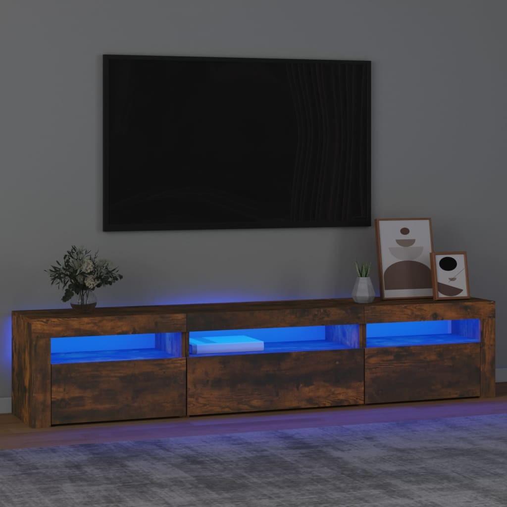 Tv-bord med LED-lys 195x35x40 cm røget egetræsfarve
