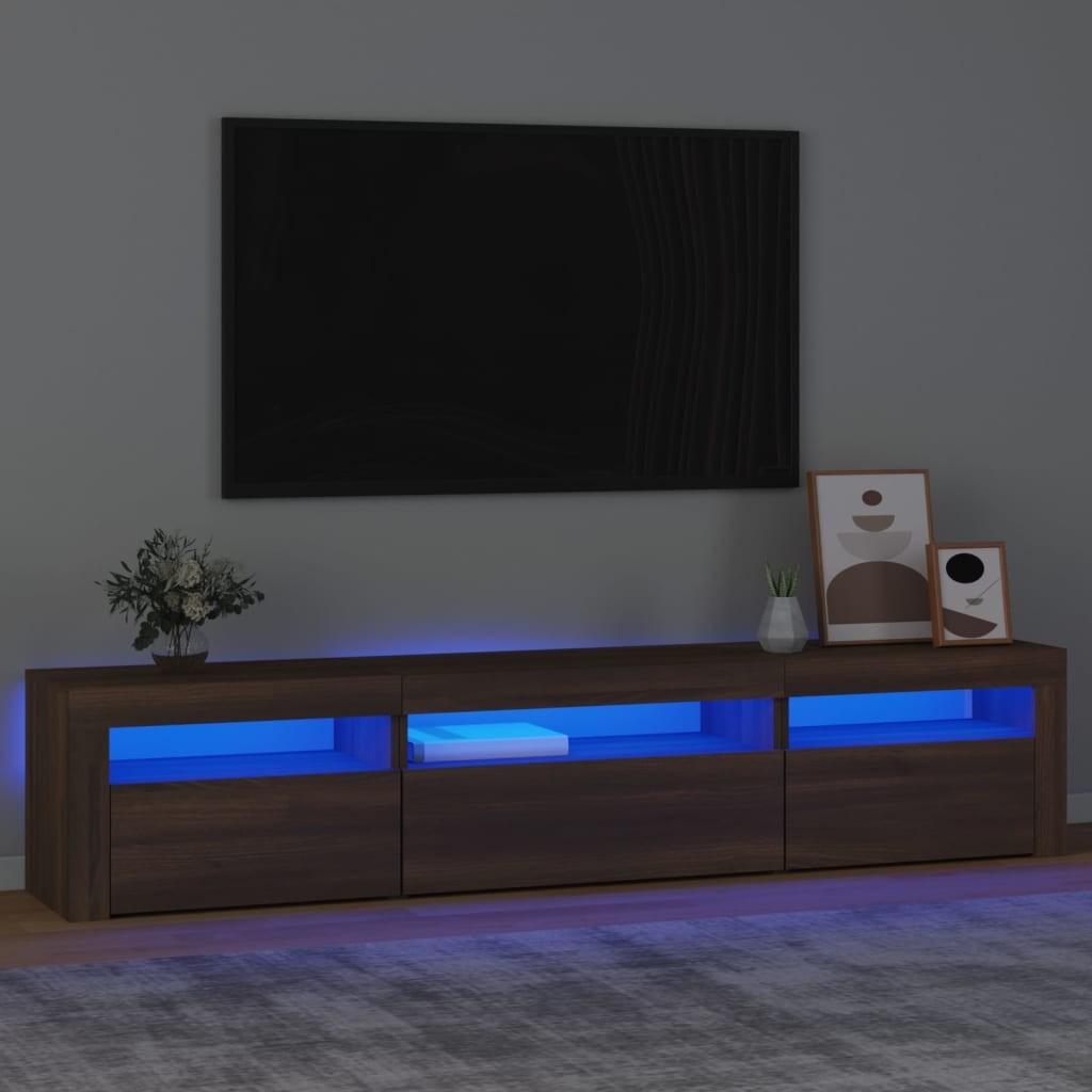 Tv-bord med LED-lys 195x35x40 cm brun egetræsfarve