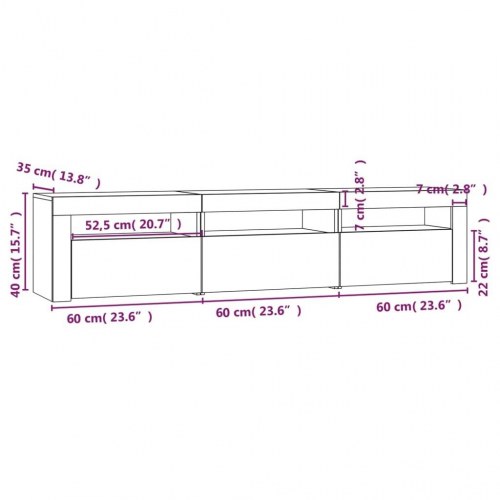 Tv-bord med LED-lys - 180 × 35 × 40 cm, betongrå