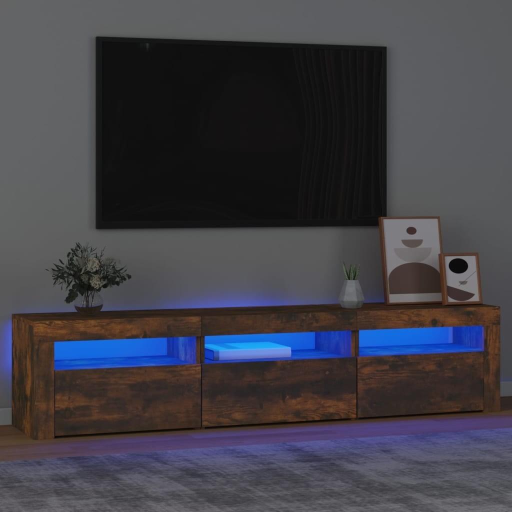 Tv-bord med LED-lys 180x35x40 cm røget egetræsfarve