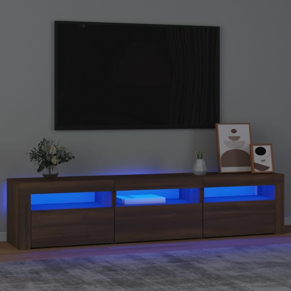 Tv-bord med LED-lys 180x35x40 cm brun egetræsfarve
