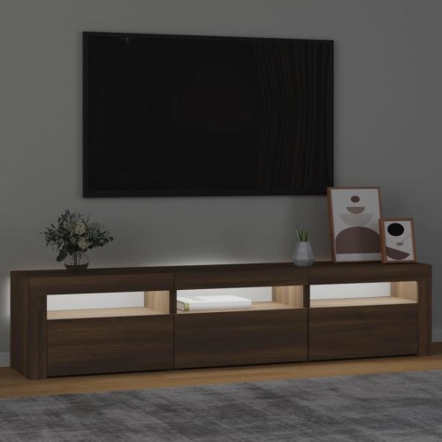 Tv-bord med LED-lys 180x35x40 cm brun egetræsfarve