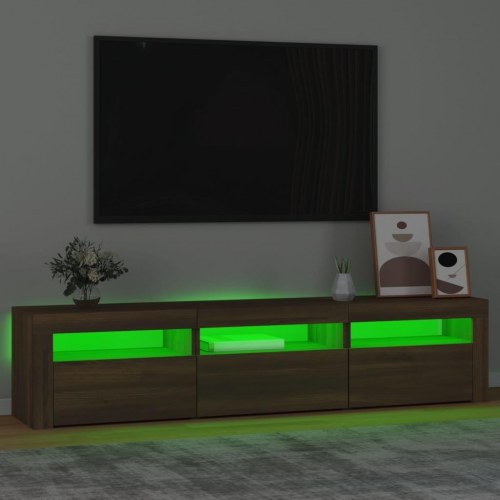 Tv-bord med LED-lys 180x35x40 cm brun egetræsfarve