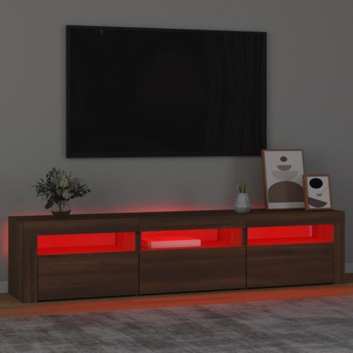 Tv-bord med LED-lys 180x35x40 cm brun egetræsfarve
