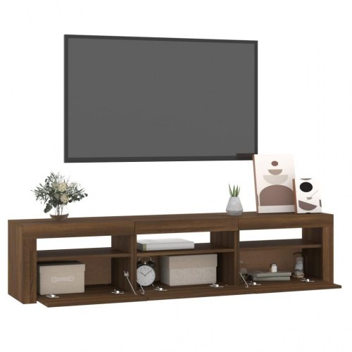 Tv-bord med LED-lys 180x35x40 cm brun egetræsfarve