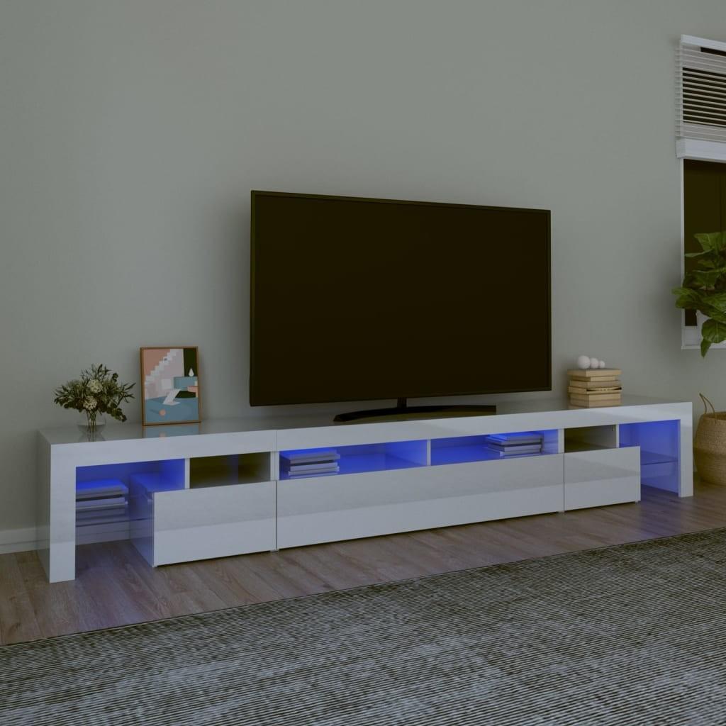 Tv-skab med LED-lys 260x36,5x40 cm hvid højglans
