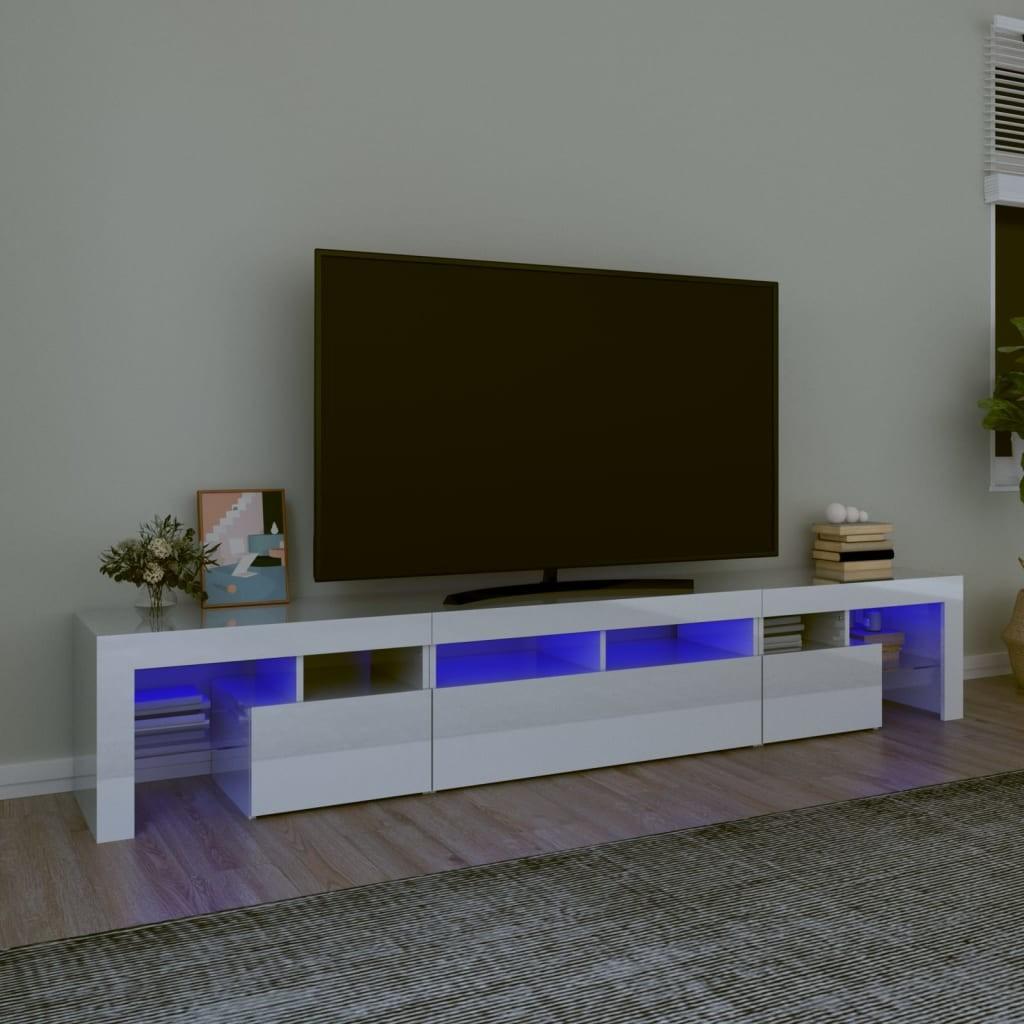 Tv-skab med LED-lys 230x36,5x40 cm hvid højglans