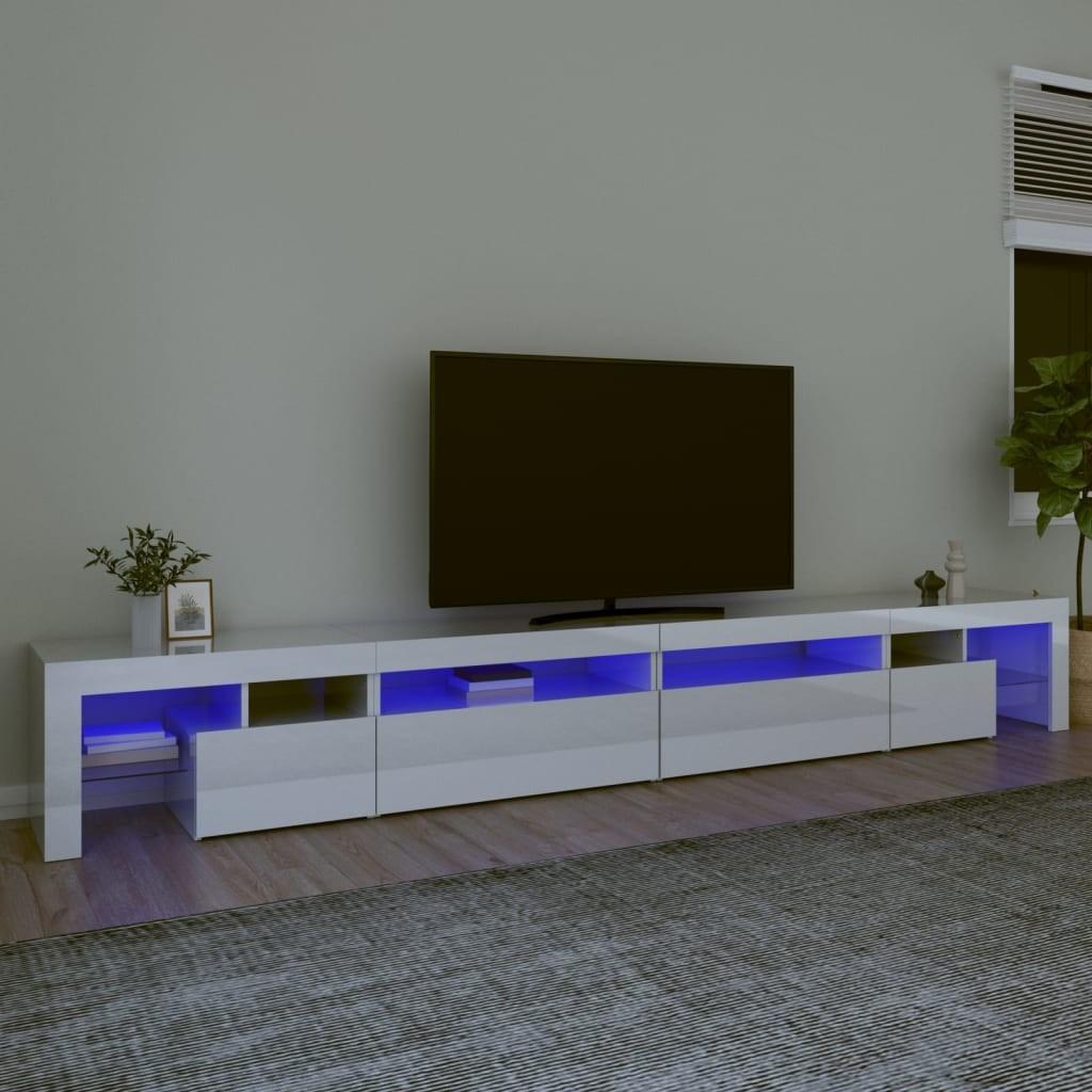 Tv-skab med LED-lys 290x36,5x40 cm hvid højglans