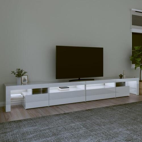 Tv-skab med LED-lys 290x36,5x40 cm hvid højglans