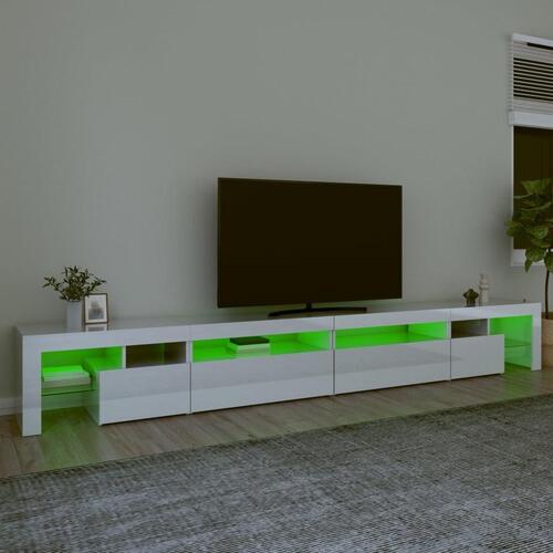 Tv-skab med LED-lys 290x36,5x40 cm hvid højglans