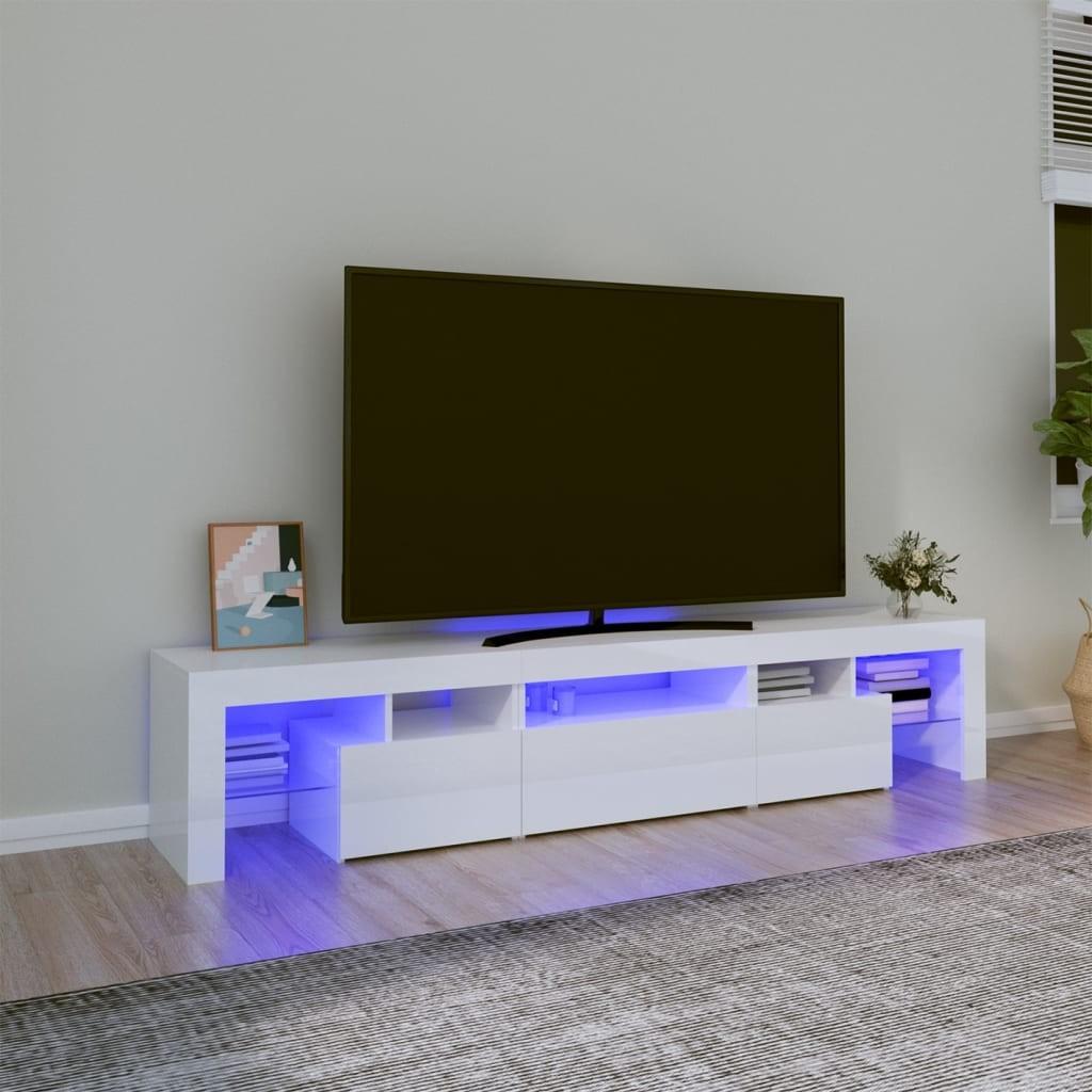 Tv-skab med LED-lys 200x36,5x40 cm hvid højglans