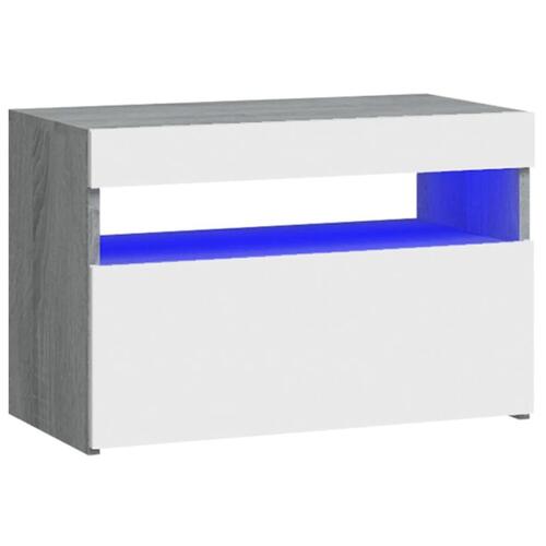 Sengebord med LED-lys 60x35x40 cm grå sonoma-eg