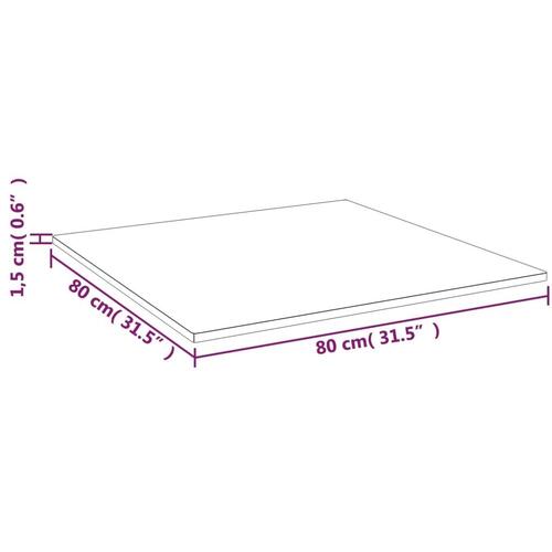 Firkantet bordplade 80x80x1,5 cm behandlet massivt eg lysebrun