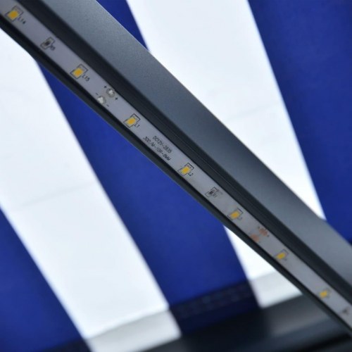 Markise med vindsensor og LED - 500 × 300 cm, blå/hvid