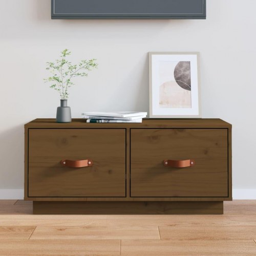 TV-bord i massivt fyrretræ 80 x 34 cm - gyldenbrun