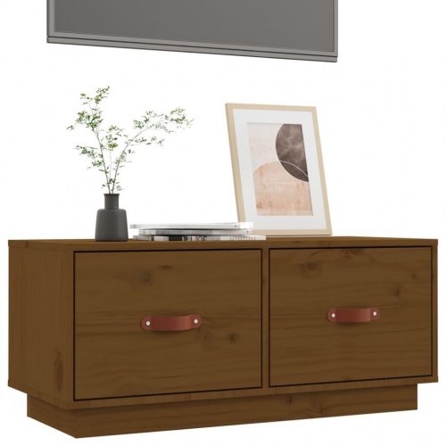 TV-bord i massivt fyrretræ 80 x 34 cm - gyldenbrun