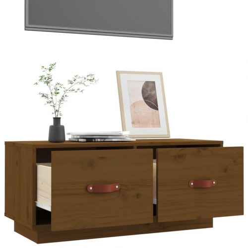 TV-bord i massivt fyrretræ 80 x 34 cm - gyldenbrun