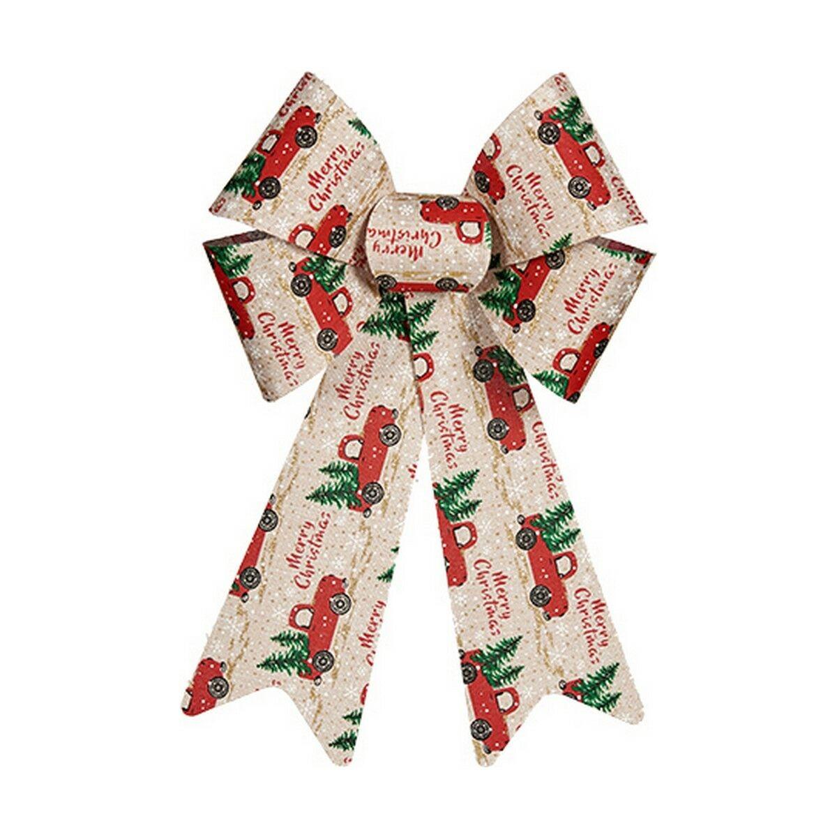 Krist+ julebånd-sløjfe med rød bil - beige/grøn, 15 × 25 cm