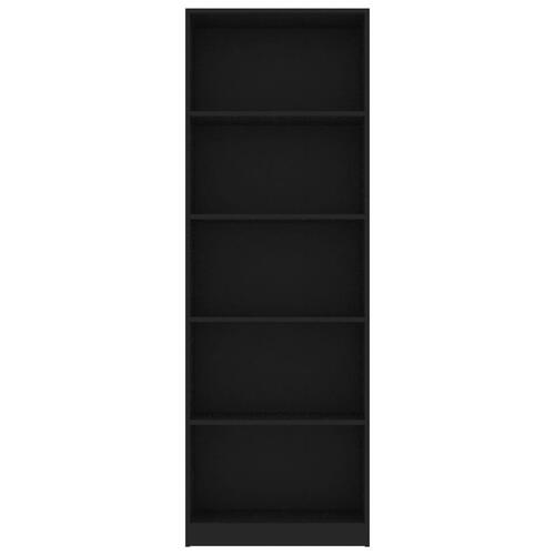 Bogreol med 5 hylder 60 x 24 x 175 cm spånplade sort