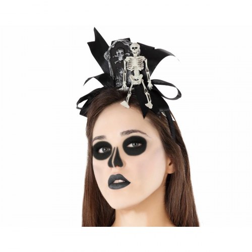 Halloween hårbøjle med kranium - kostumetilbehør
