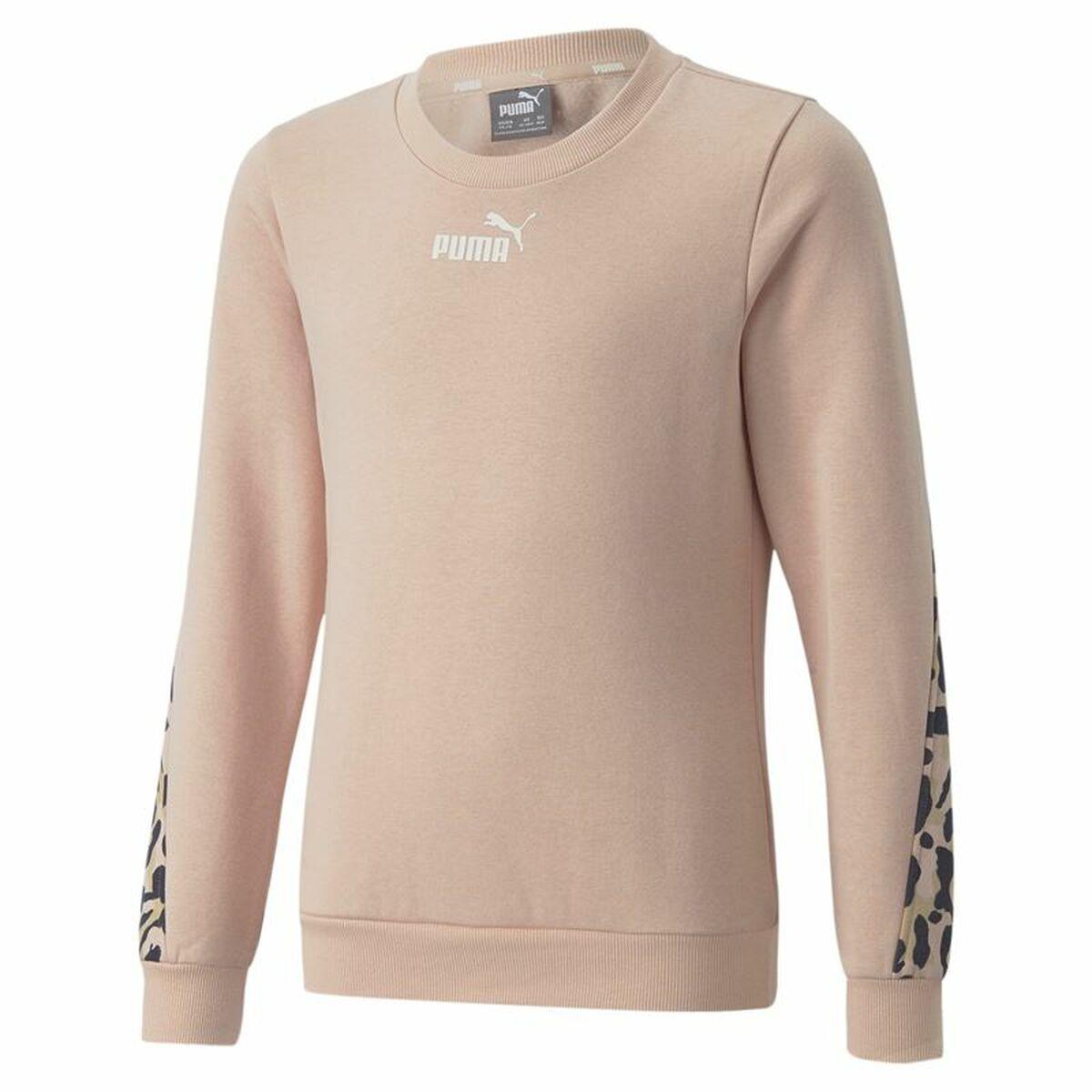 Puma Alpha Crew Neck Sweatshirt Til Piger Beige/pink Leopard 9-10 år