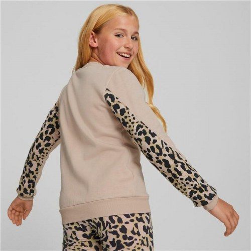 Puma Alpha Crew Neck sweatshirt til piger - Beige/Pink Leopard, 9-10 år