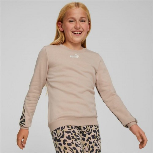Puma Alpha Crew Neck sweatshirt til piger - Beige/Pink Leopard, 9-10 år