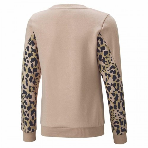 Puma Alpha Crew Neck sweatshirt til piger - Beige/Pink Leopard, 9-10 år