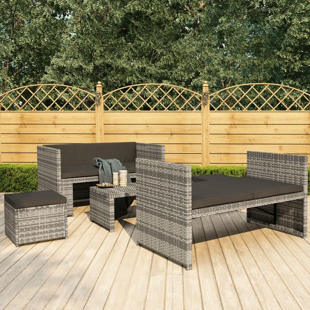 Haveloungesæt 5 Dele Med Hynder Polyrattan Grå