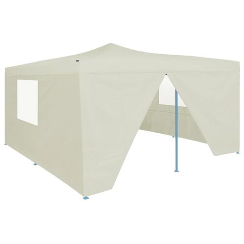 Foldbar pavillon med 4 vægge 5x5 m cremefarvet