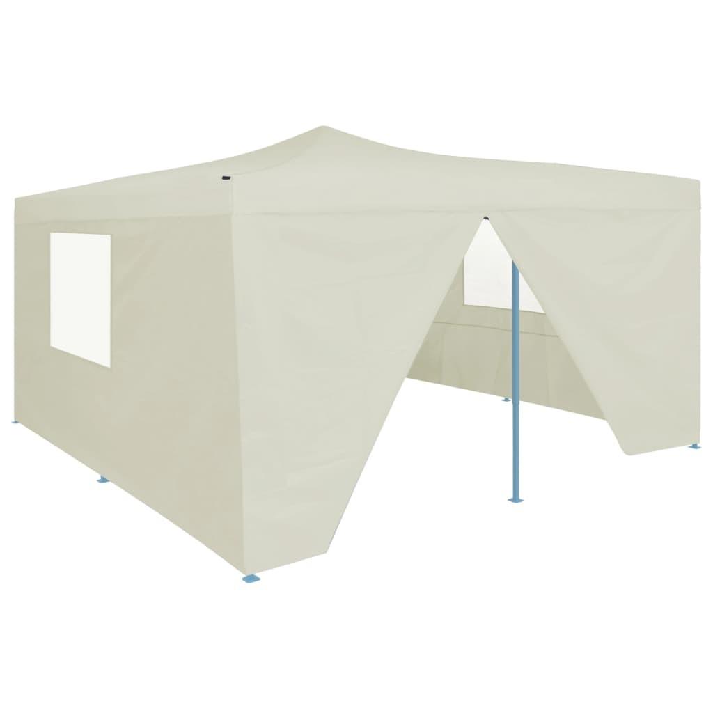 Foldbar pavillon med 4 vægge 5x5 m cremefarvet