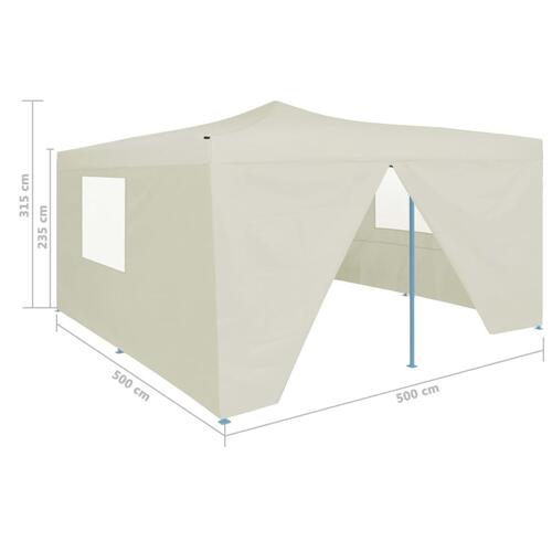Foldbar pavillon med 4 vægge 5x5 m cremefarvet