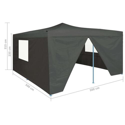 Foldbar pavillon med 4 sidevægge 5x5 m antracitgrå