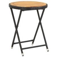 Tebord 60 cm massivt akacietræ og polyrattan sort