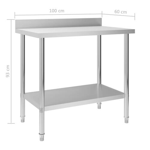 Arbejdsbord til køkken m. stænkplade 100x60x93 cm rustfrit stål