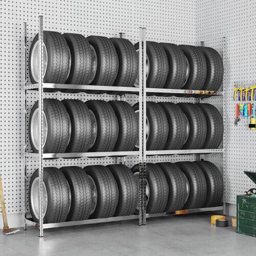 Dækreoler 2 stk. med 3 hylder 110x40x200 cm stål sølvfarvet