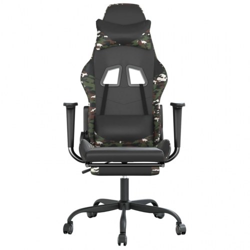 Gamingstol med fodstøtte i kunstlæder - sort og camouflage