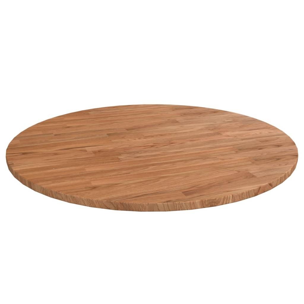 Rund bordplade Ø80x1,5 cm behandlet massivt egetræ lysebrun