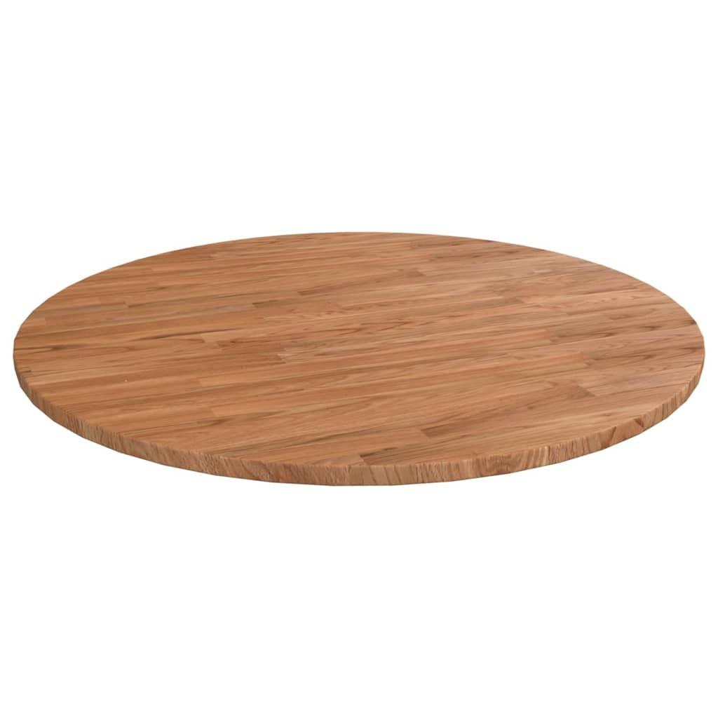 Rund bordplade Ø90x1,5 cm behandlet massivt egetræ lysebrun