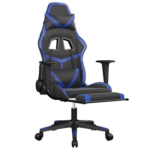 Gamingstol m. massagefunktion og fodstøtte kunstlæder sort blå