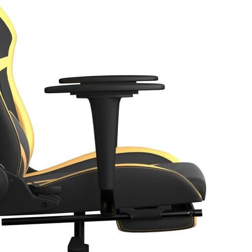 Gamingstol m. massage og fodstøtte kunstlæder sort guldfarvet