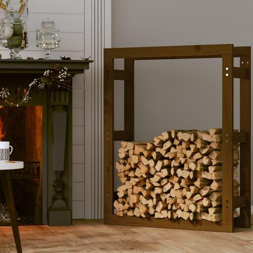 Brændestativ 80x25x100 cm massivt fyrretræ gyldenbrun