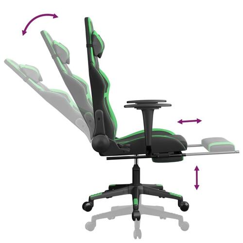 Gamingstol m. massagefunktion og fodstøtte kunstlæder sort grøn