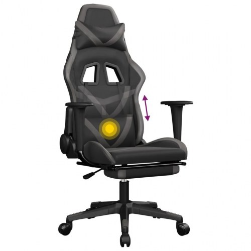 Gamingstol med massage og fodstøtte - sort/grå