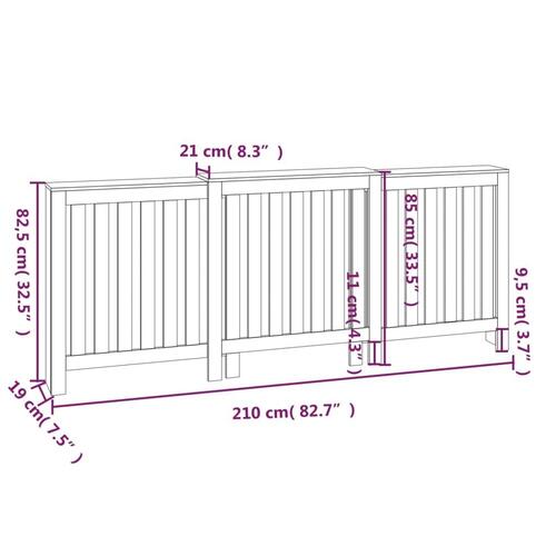 Radiatorskjuler 210x21x85 cm massivt fyrretræ