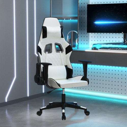 Gamingstol med massagefunktion i kunstlæder - hvid/sort