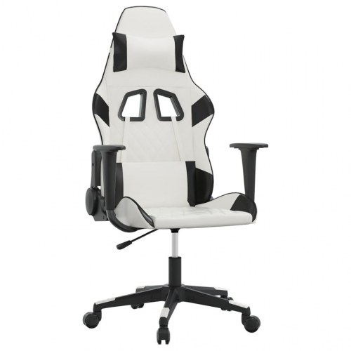 Gamingstol med massagefunktion i kunstlæder - hvid/sort