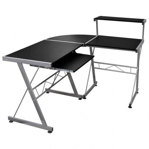 Hjørneskrivebord med tastaturbakke og hylde 132 x 112 x 99 cm - sort
