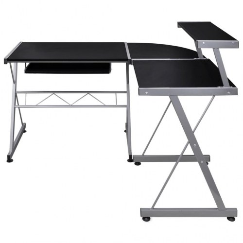 Hjørneskrivebord med tastaturbakke og hylde 132 x 112 x 99 cm - sort