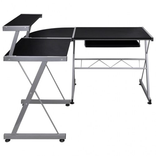 Hjørneskrivebord med tastaturbakke og hylde 132 x 112 x 99 cm - sort